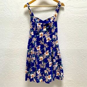 Royal Creations Hawaiian Vintage Blue White Yellow Plumeria Flowers Sundress